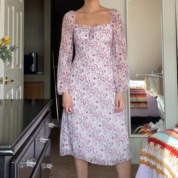 Aritzia Wilfred Jacqueline Sweetheart Neck Midi Dress Poetic Pnk/Bright Rose Sz4 - Picture 3 of 9